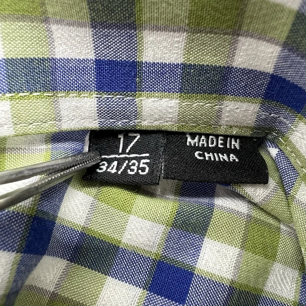 HUGO BOSS MEN'S SHARP FIT CUTAWAY DRESS SHIRT SIZE 17 & 34-35 HARDLY WORN! GREEN